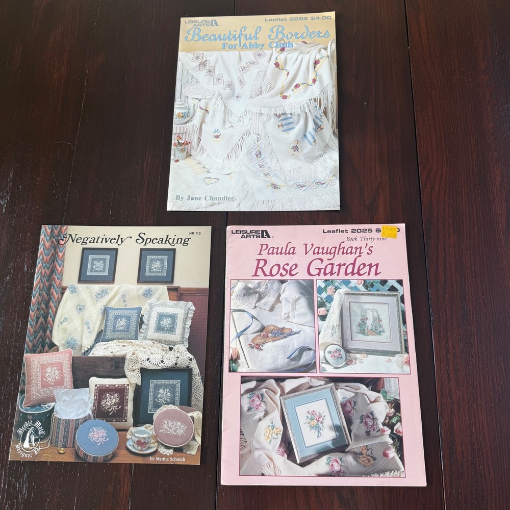 Vintage Cross Stitch Pattern Booklets Paula Vaughan Rose Garden Leisure Arts 3pc